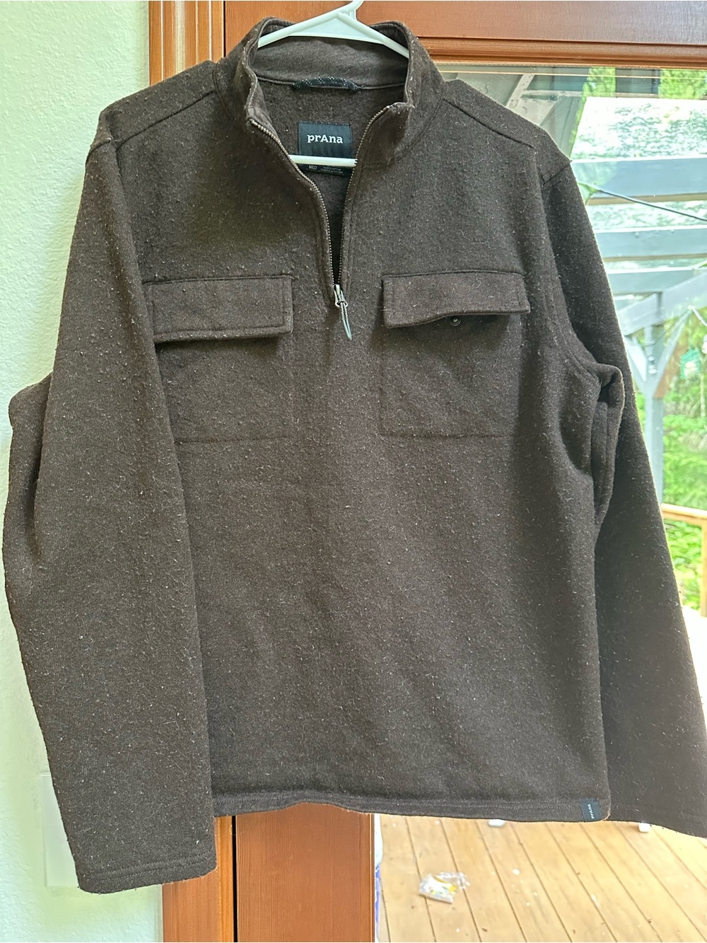 prAna Men's Brown Zip Neck Wool Pullover